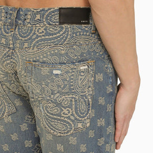 Light Blue Regular Jeans with Bandana Motif for Men