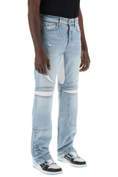 Light Blue Regular Cut Jeans with Mesh Inserts for Men