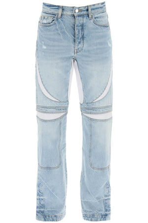 Light Blue Regular Cut Jeans with Mesh Inserts for Men