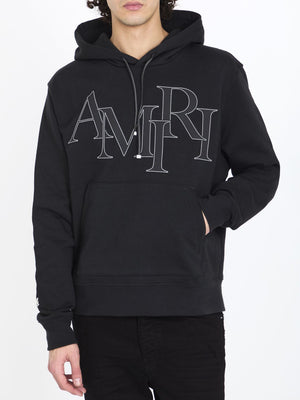 Staggered Logo Hoodie in Black Cotton Terry for Men