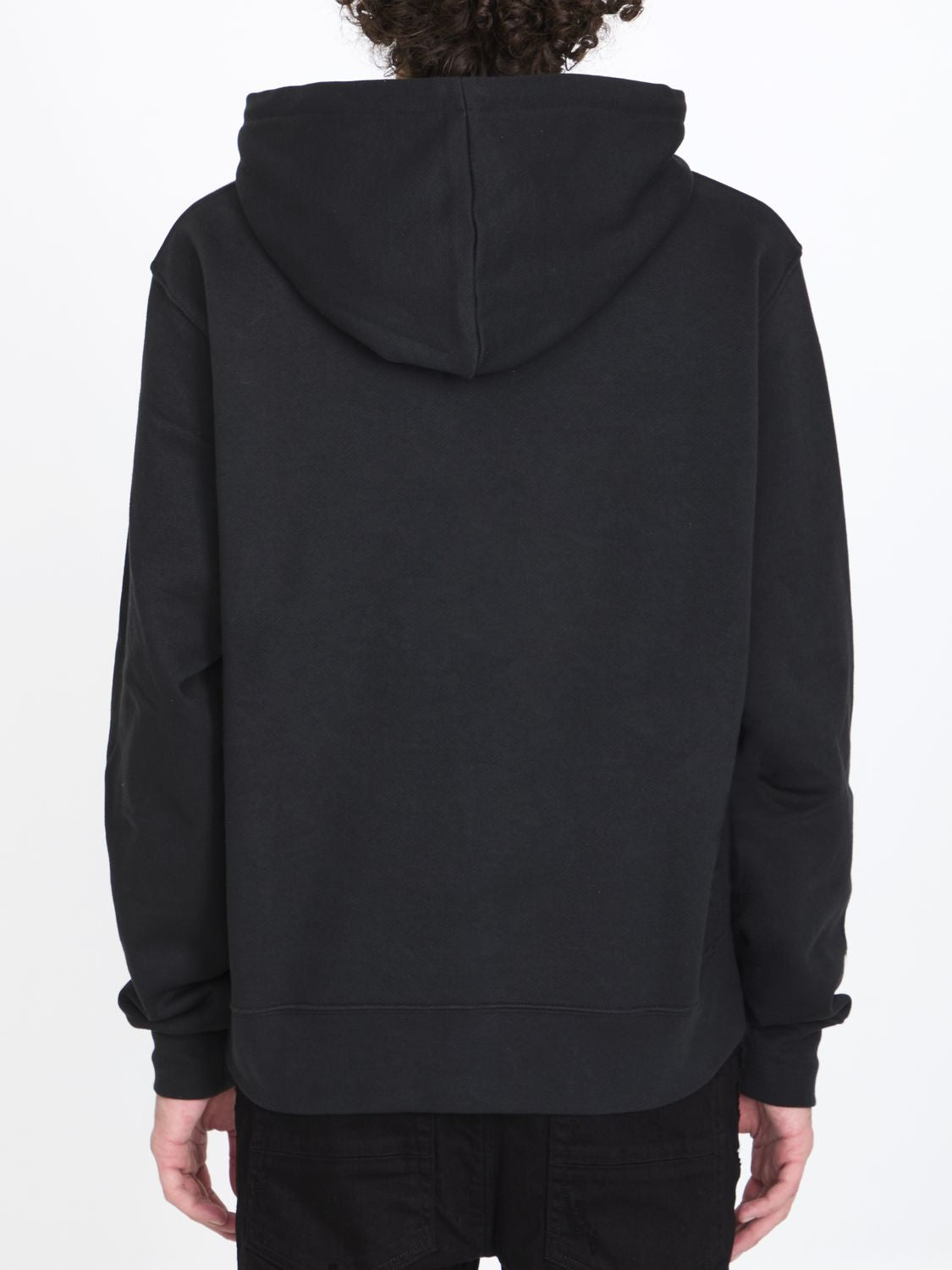 Staggered Logo Hoodie in Black Cotton Terry for Men