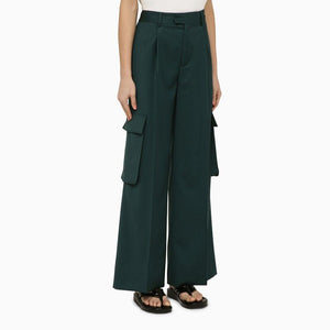 Forest Green Wool Wide Trousers cho Nữ