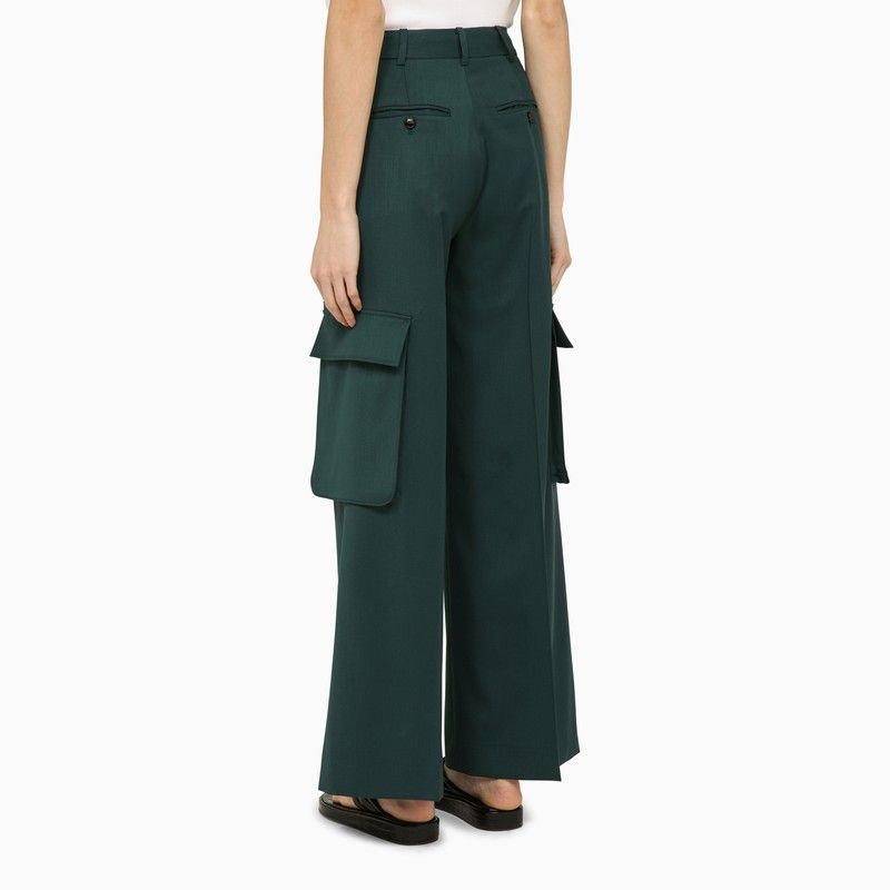 Forest Green Wool Wide Trousers cho Nữ