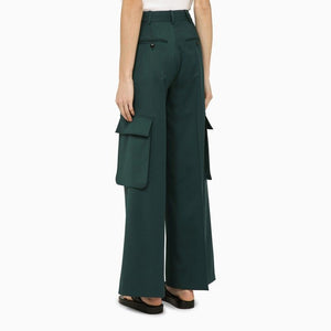 AMIRI Forest Green Wool Wide Trousers for Women