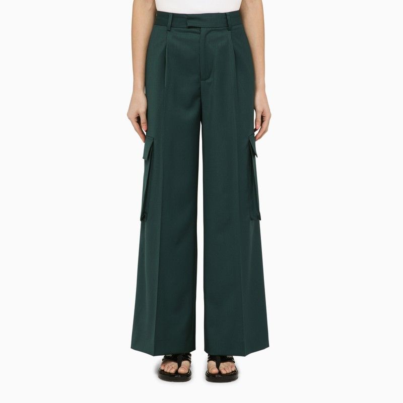 Forest Green Wool Wide Trousers cho Nữ