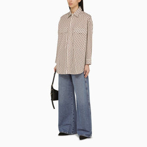 AMIRI Alabaster Striped Cotton Oversized Shirt with Classic Collar and Front Pockets