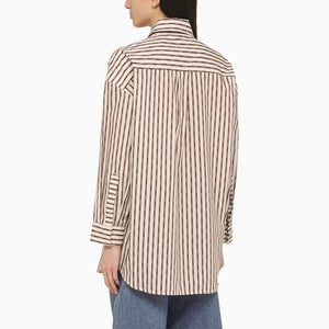 AMIRI Alabaster Striped Cotton Oversized Shirt with Classic Collar and Front Pockets