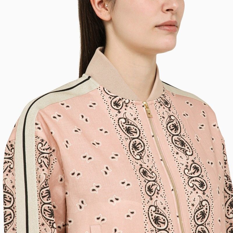 PALM ANGELS Pink & White Paisley Print Linen Blend Bomber Jacket