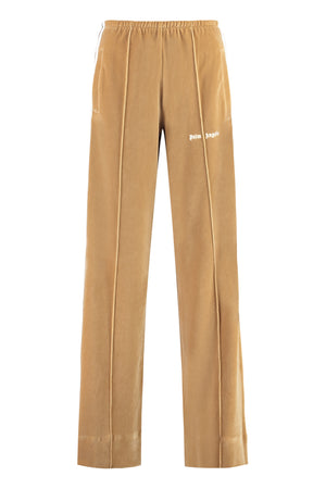 PALM ANGELS Beige Velvet Trousers with Elastic Waistband and Contrasting Stripes