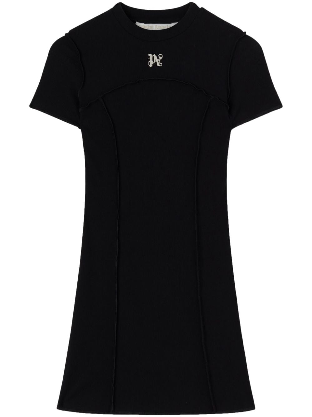 PALM ANGELS Black Decorative Stitch Mini Dress with Back Cut-Out Detail