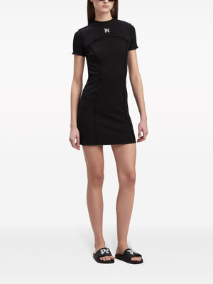 PALM ANGELS Black Cotton Mini Dress with Logo