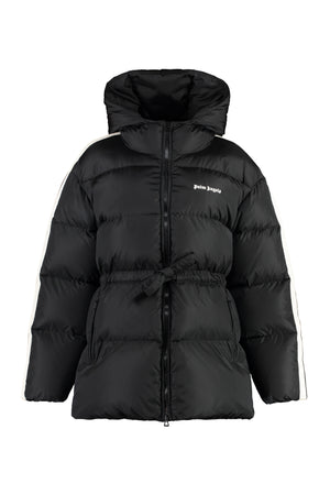 Black Hooded Down Jacket for Women by PALM ANGELS