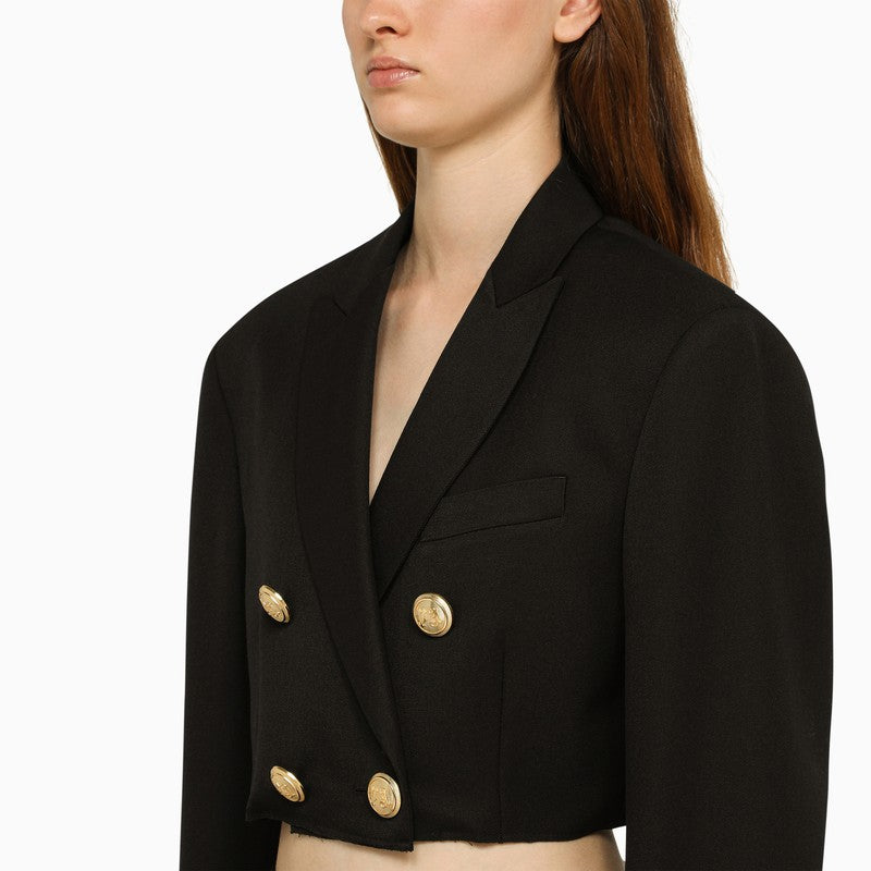 PALM ANGELS Double-Breasted Wool Blazer for Women - Cropped, Lapel Collar, Logo Detail Buttons