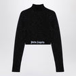 PALM ANGELS Shimmering Black Cropped Turtleneck Sweater