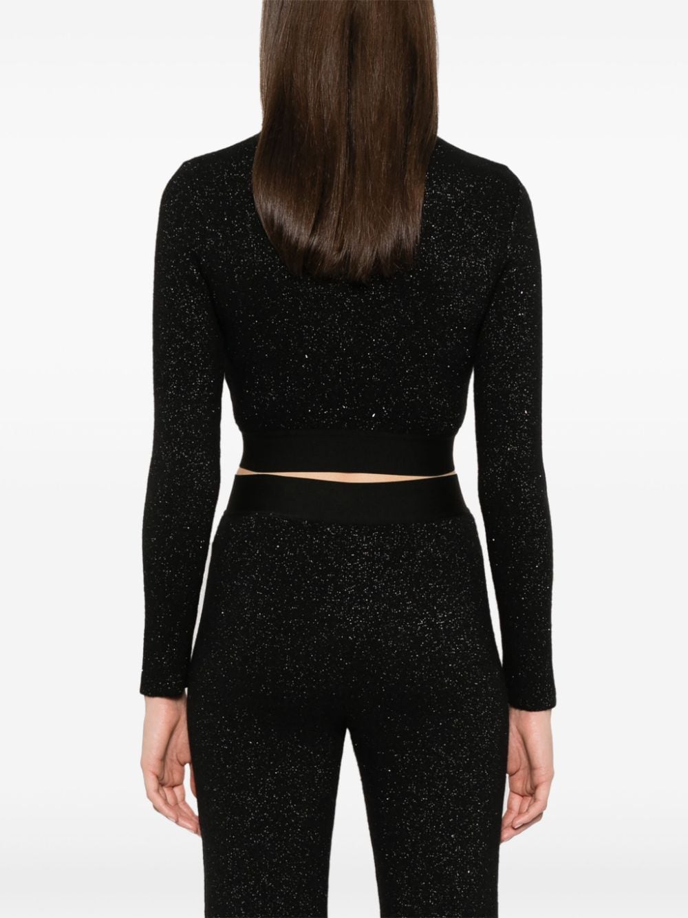 PALM ANGELS Shimmering Black Cropped Turtleneck Sweater