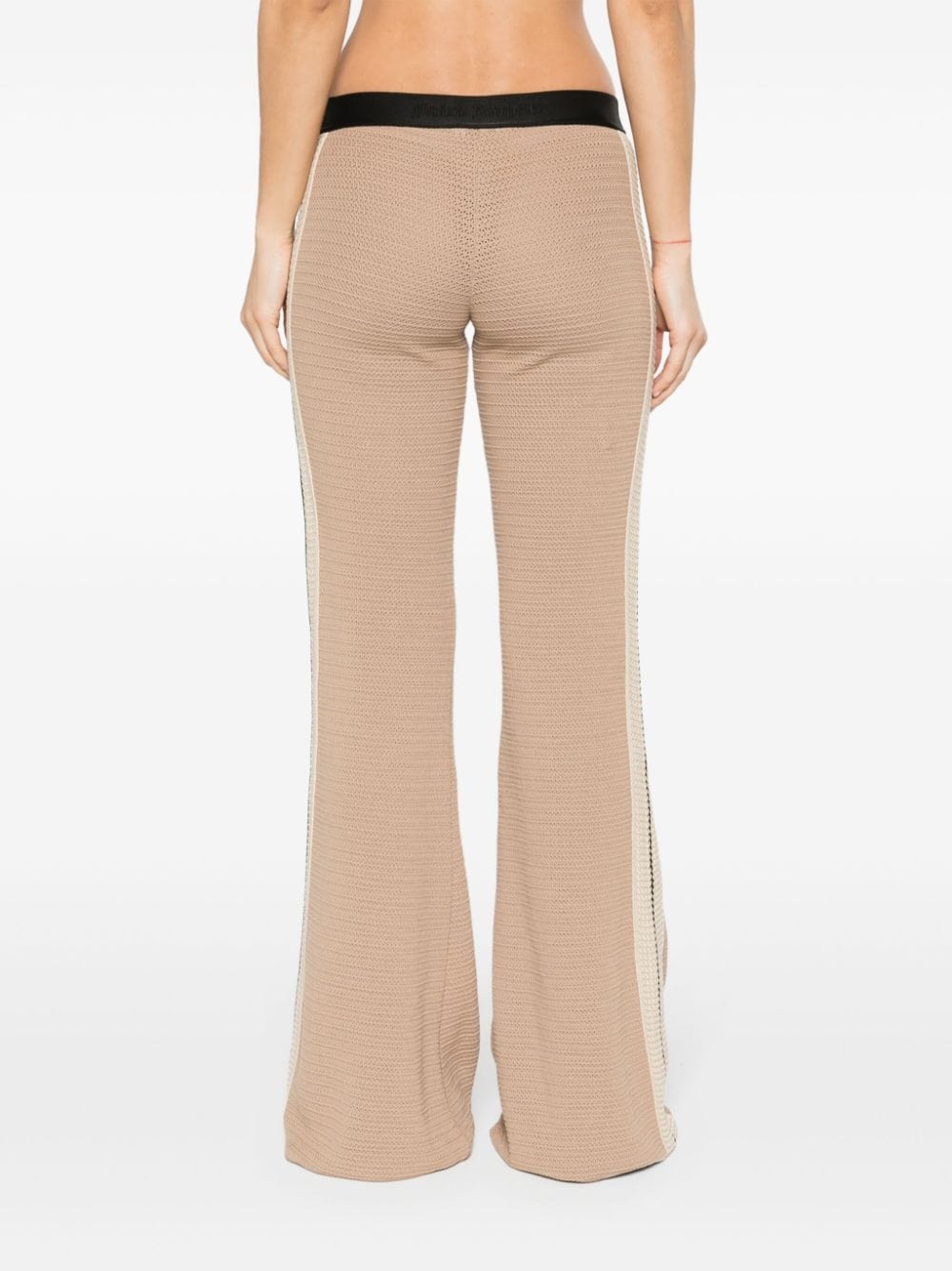 PALM ANGELS Flared Knit Trousers with Logo Waistband and Side Stripes for Women - Beige/Black