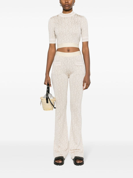 PALM ANGELS LIGHT BEIGE FLARED Knit TROUSERS