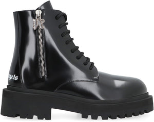 PALM ANGELS Women's Black Leather Combat Boots for FW23