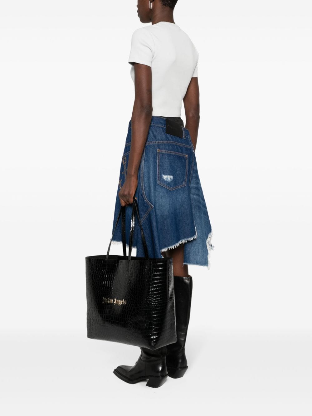 PALM ANGELS Black and Gold Calf Leather Tote Bag for Women - SS24 Collection