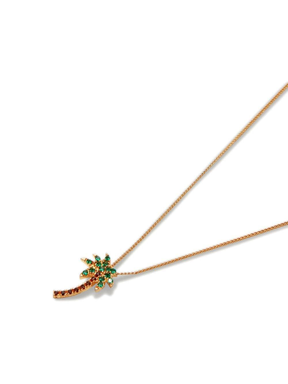 PALM ANGELS Fine Golden Palm Tree Necklace - Green/Brown