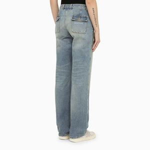 PALM ANGELS Light Blue Washed Denim Jeans for Women with Multi-Pockets