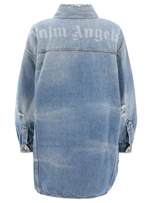 PALM ANGELS Washed Logo Denim Jacket - Light Blue