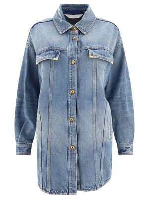 PALM ANGELS Washed Logo Denim Jacket - Light Blue