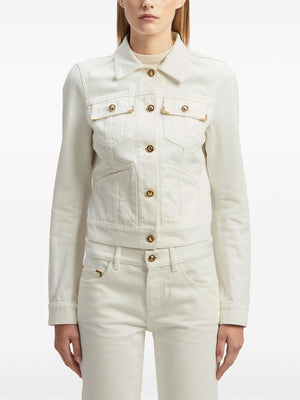 ゴールデンボタン付き白デニムジャケット・女性用 - SS24 コレクション