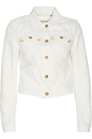SS24コレクションの女性用白いコットンデニムジャケット