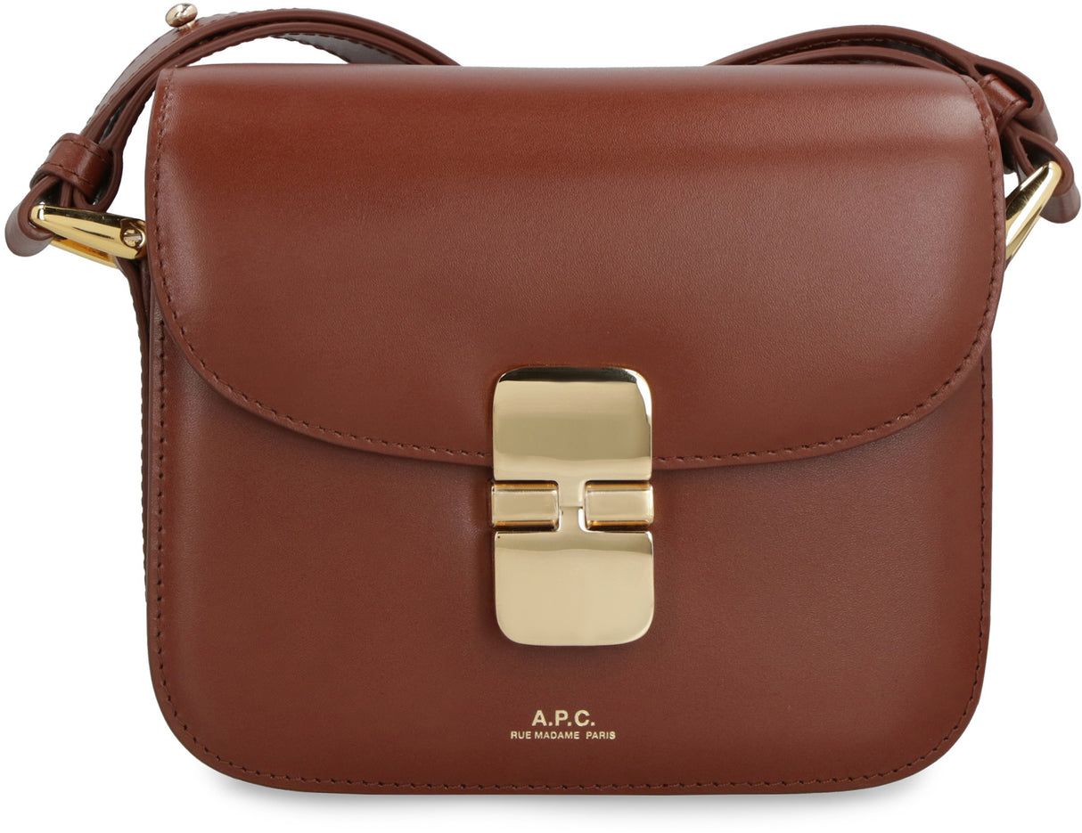 A.P.C. Elegant Mini Leather Shoulder Bag with Gold-Finish Metalware and Adjustable Strap - Brown