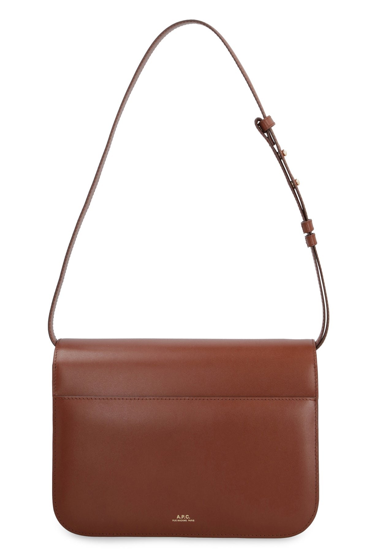 A.P.C. Smooth Calfskin Mini Handbag with Gold-Tone Hardware, Saddle Brown – 21.5 x 15 x 7 cm