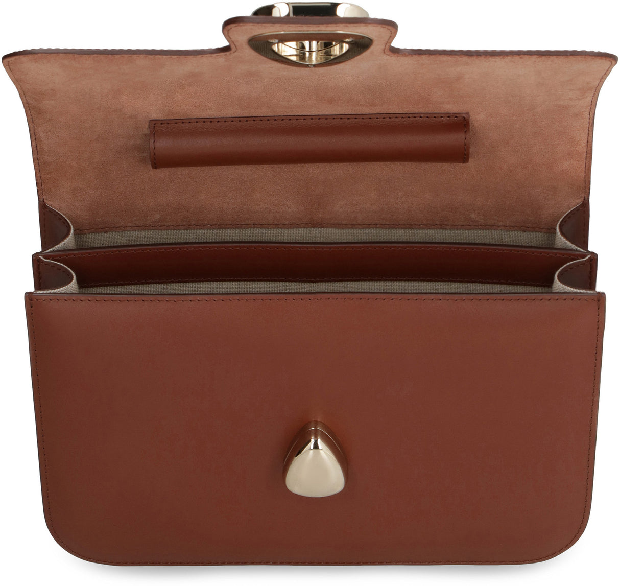 A.P.C. Smooth Calfskin Mini Handbag with Gold-Tone Hardware, Saddle Brown – 21.5 x 15 x 7 cm