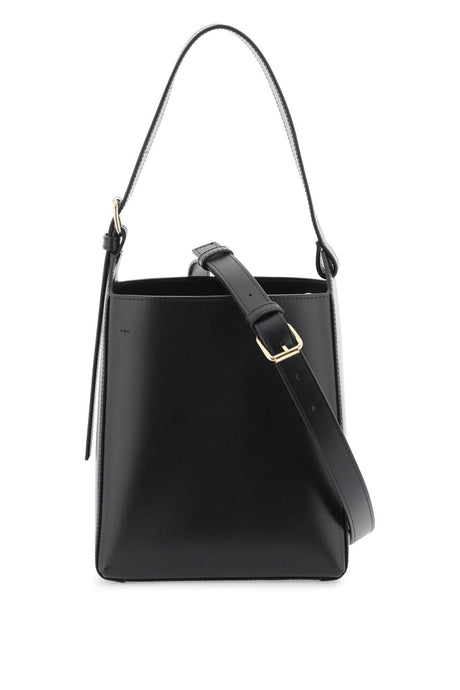 A.P.C. Smooth Leather Mini Trapeze Handbag with Shoulder Strap and Cotton Pouch - Black