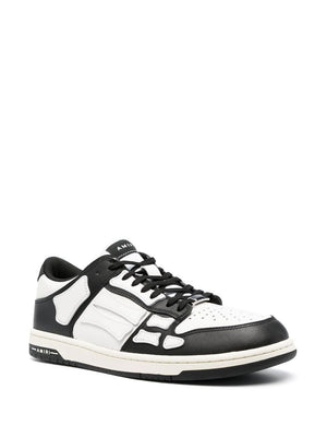 Black Leather Low Top Sneakers with Bone Appliqué