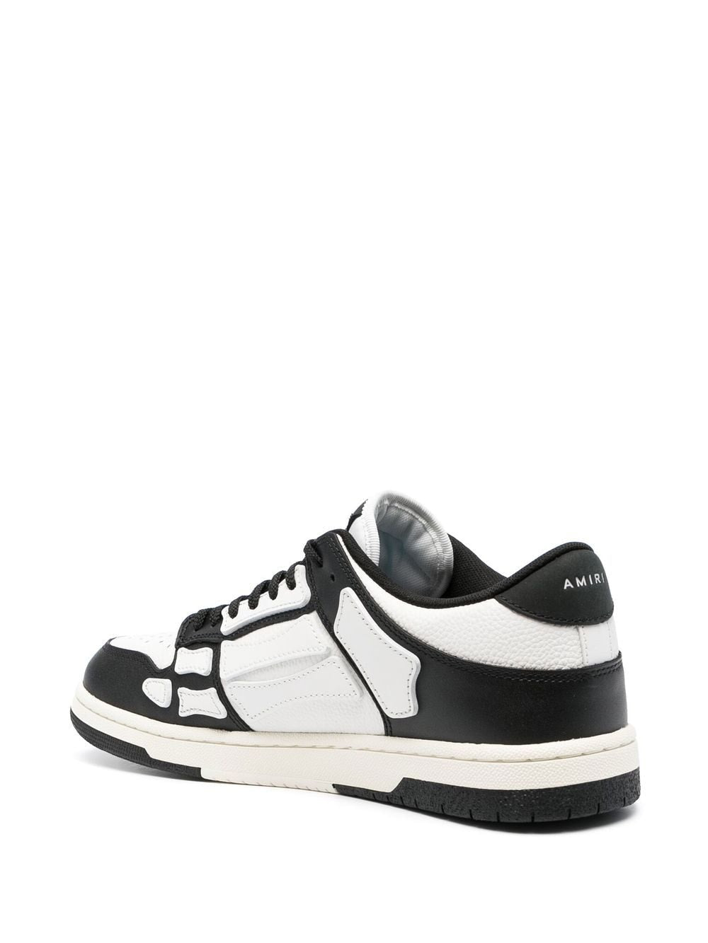 Black Leather Low Top Sneakers with Bone Appliqué