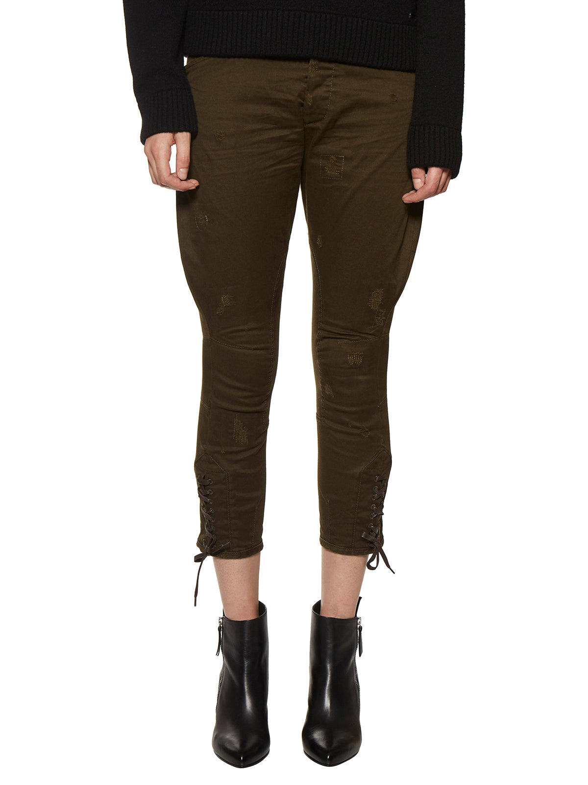 Green Cargo Cotton Trousers for Women