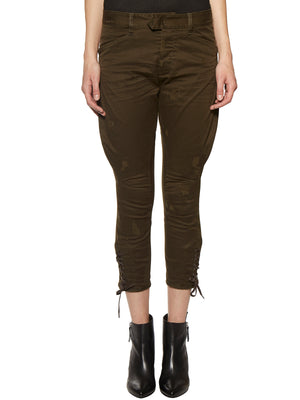 Green Cargo Cotton Trousers for Women