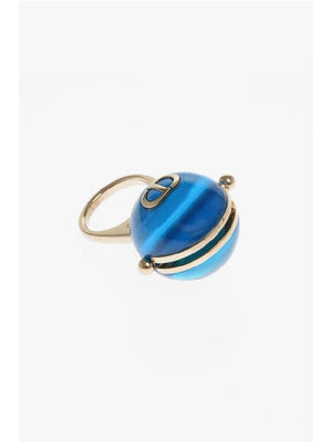 DIOR Chic and Bold SS22 Gold and Blue Ring - Women's Fashion Accessory