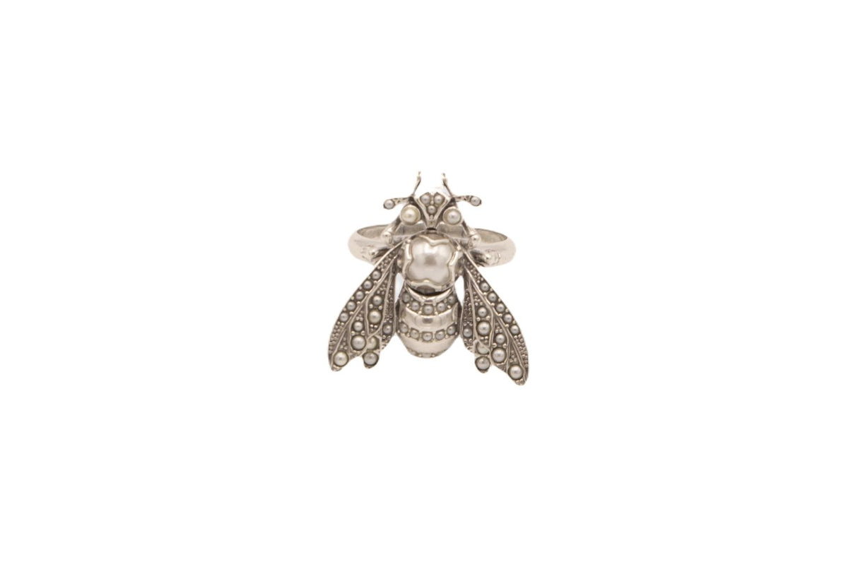 DIOR Silver Bee Ring with Resin Pearls for Women