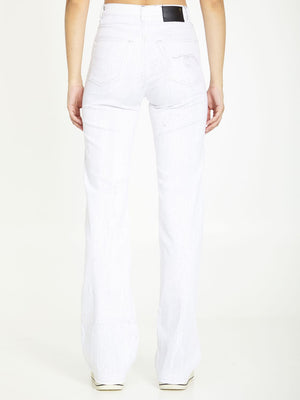R13 Subtle Flare White Jeans in Cracked Grey Stretch Cotton Denim