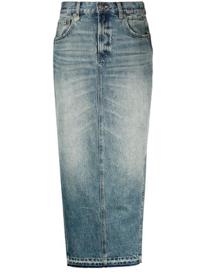 Chân váy jeans midi màu xanh nhạt