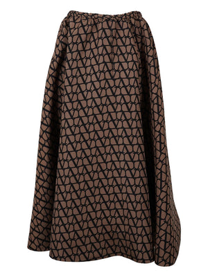 All Over Printed Skirt for Women in Brown Silk for SS23