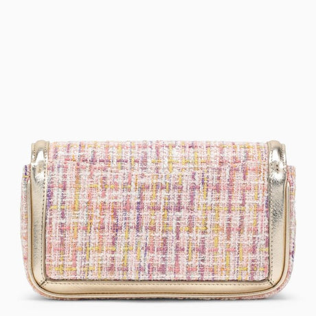 ROGER VIVIER Pink Bouclé Fabric Shoulder Handbag with Front Crystal Buckle and Gold Chain