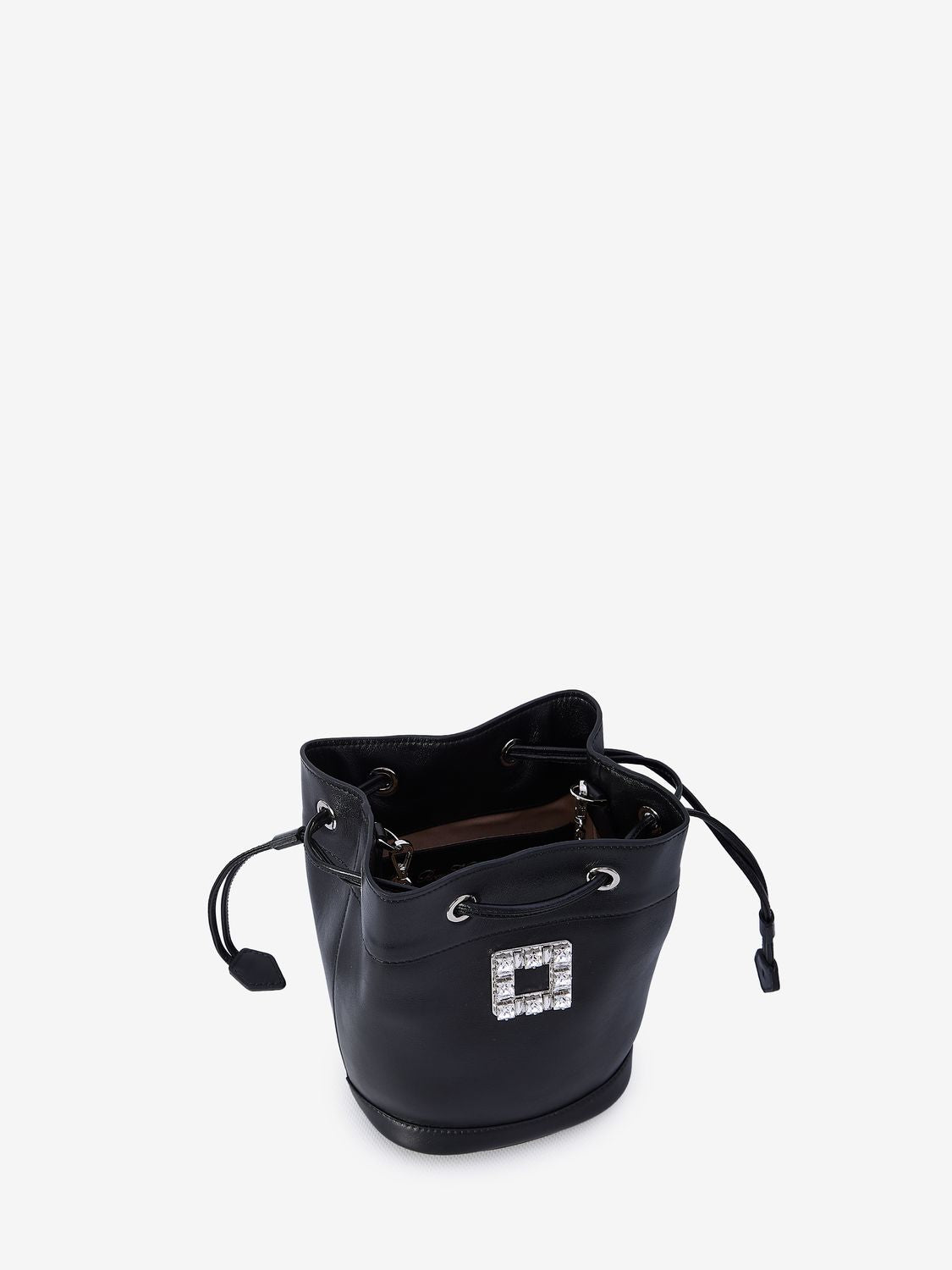 ROGER VIVIER Mini Leather Bucket Bag with Crystal Buckle