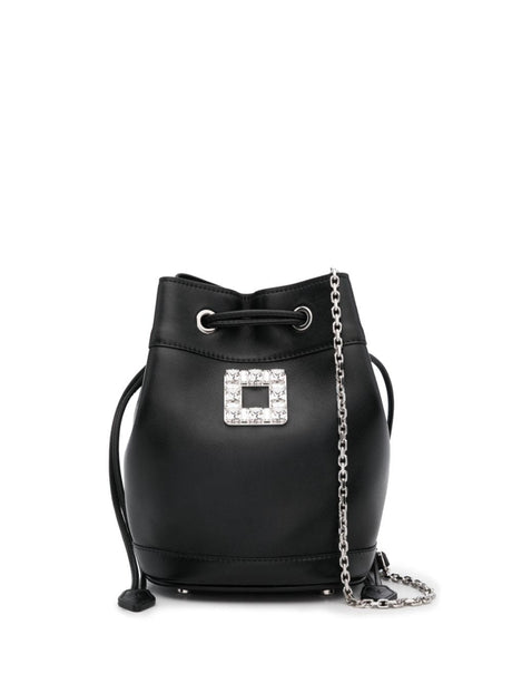 ROGER VIVIER Mini Leather Bucket Handbag with Drawstring Fastening