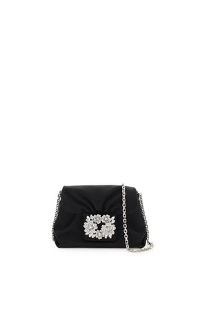 Black Draped Satin Micro Handbag with Strass Bouquet Buckle