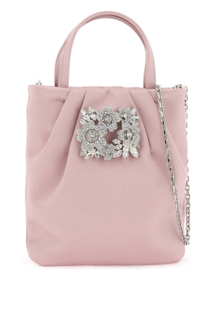 ROGER VIVIER Stunning Pink Satin Handbag with Crystal Bouquet Buckle