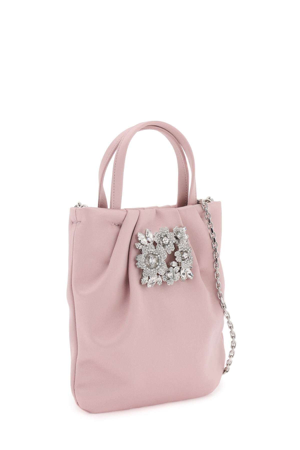 ROGER VIVIER Stunning Pink Satin Handbag with Crystal Bouquet Buckle