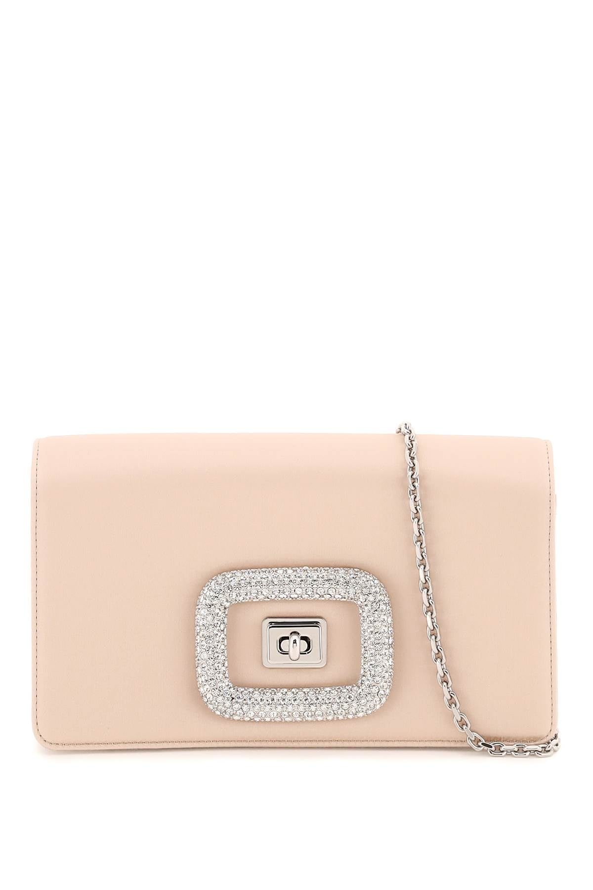 ROGER VIVIER Powder Pink Satin Clutch with Swivel Clasp and Chain Strap