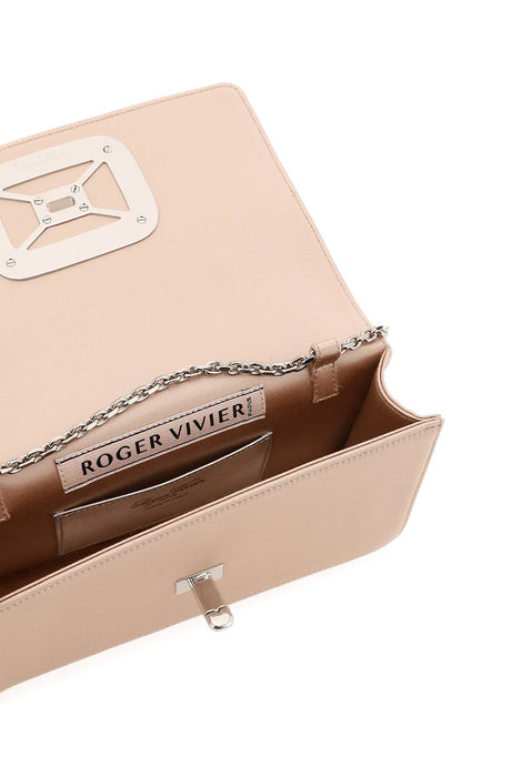 ROGER VIVIER Powder Pink Satin Clutch with Swivel Clasp and Chain Strap